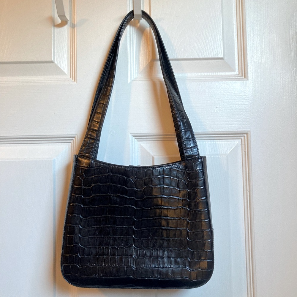 Vintage BALLY Black Crocodile-Embossed shoulder bag